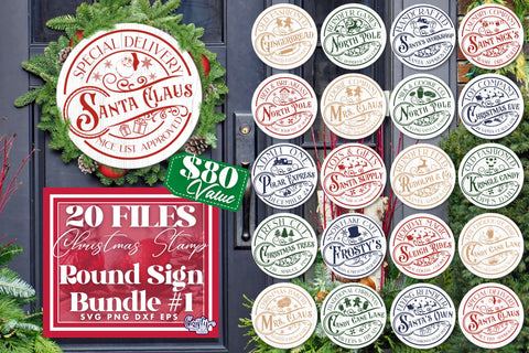 Farmhouse Christmas Svg Bundle Round Sign, Santa Stamp Door SVG Crafty Mama Studios 