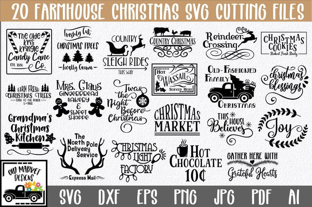 Farmhouse Christmas SVG Cut File Bundle - Includes 20 Designs SVG Old Market
