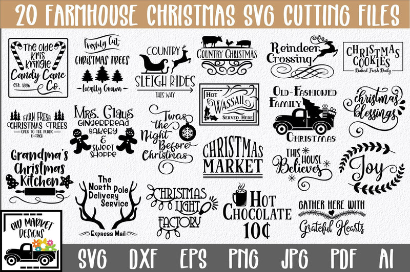 Farmhouse Christmas SVG Cut File Bundle - Includes 20 Designs SVG Old Market