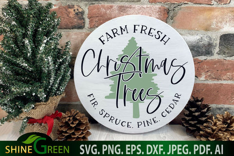 Farmhouse Christmas SVG - Farm Fresh Christmas Tree Pillow, Round Sign SVG SVG Shine Green Art 