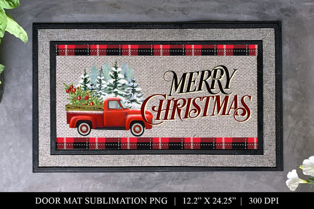 Farmhouse Christmas Truck Door Mat Welcome Sublimation PNG Sublimation BijouBay 