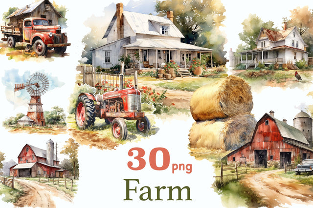 Farmhouse Clipart Bundle | Barn Illustrations PNG SVG GlamArtZhanna 