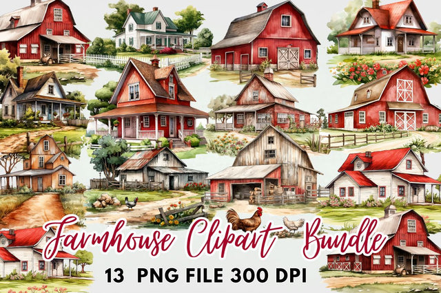 Farmhouse Clipart Bundle Sublimation Regulrcrative 