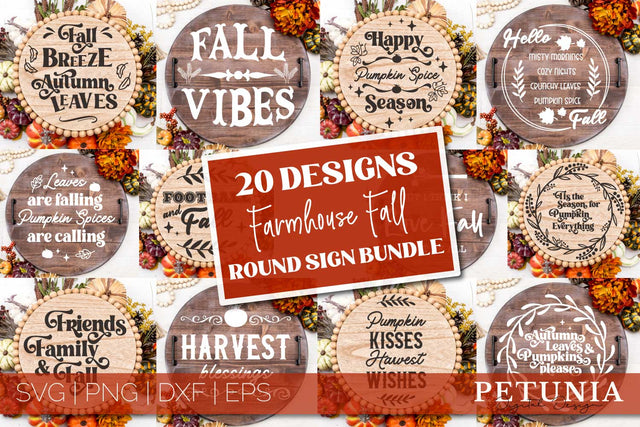 Farmhouse Fall Round Sing Bundle | Autumn Sign SVG SVG Petunia Digital Design 