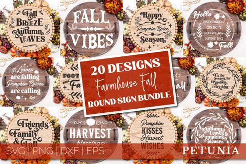 Farmhouse Fall Round Sing Bundle | Autumn Sign SVG SVG Petunia Digital Design 