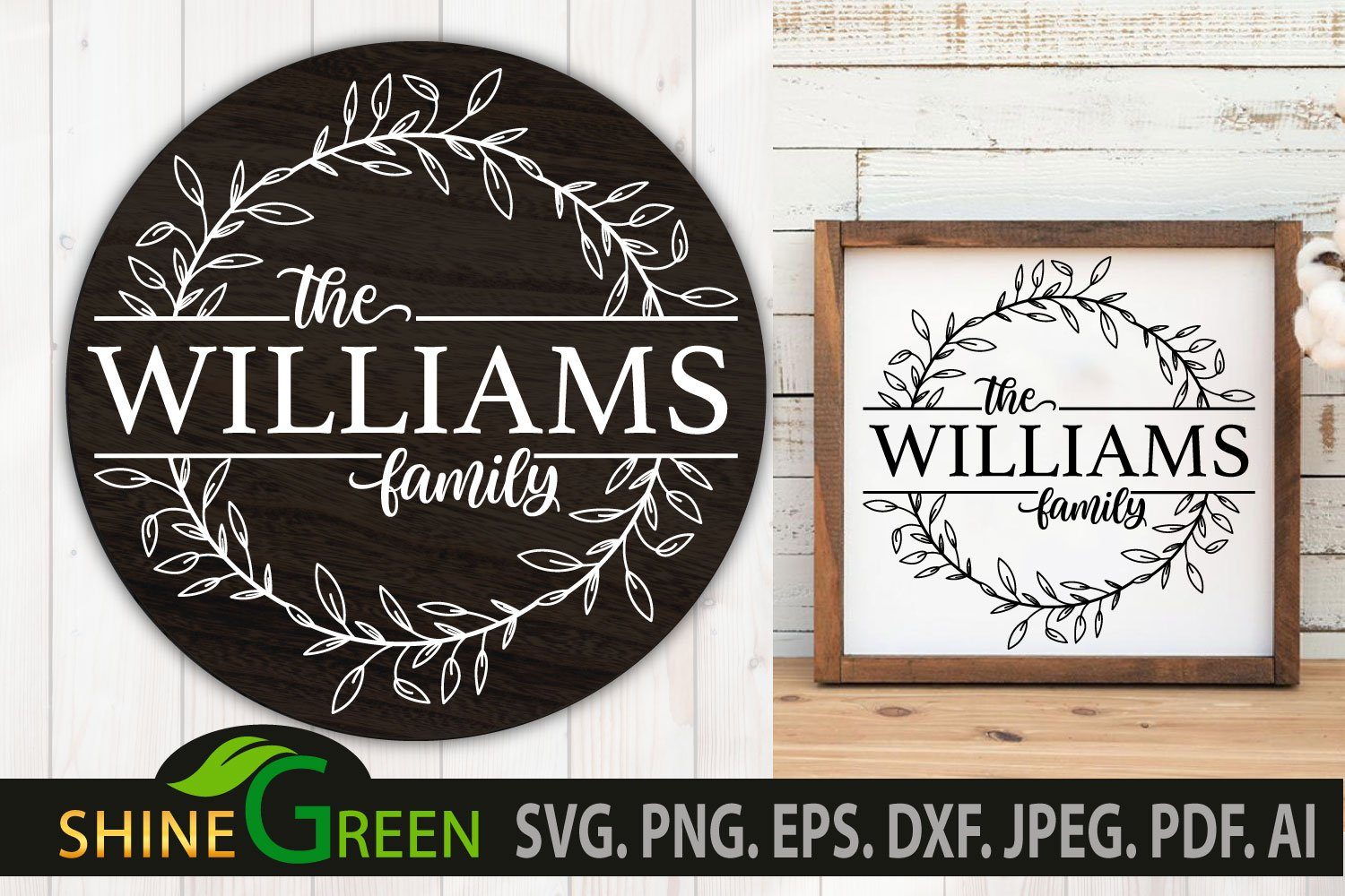 Farmhouse Family Monogram SVG Flower Wreath Frame - So Fontsy