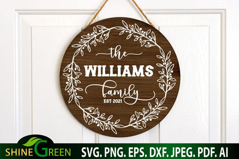 Farmhouse Family Monogram SVG Round Sign SVG Shine Green Art 