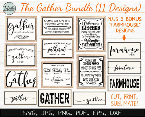 Farmhouse Gather SVG Bundle, Sublimation PNGs and Printables SVG JoBella Digital Designs 