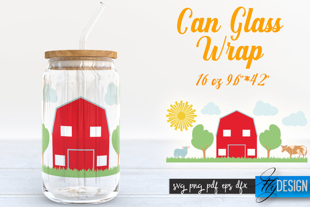 Farmhouse Glass Can Wrap SVG | Barn SVG Fly Design 