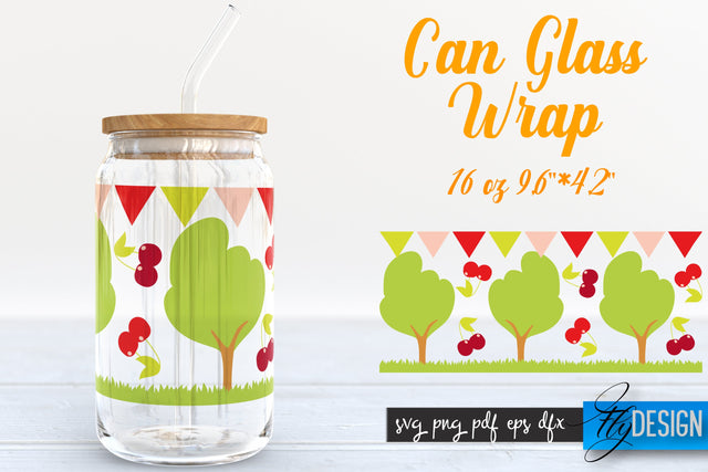 Farmhouse Glass Can Wrap SVG | Cherry Tree SVG Fly Design 