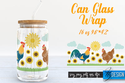 Farmhouse Glass Can Wrap SVG | Chicken SVG Fly Design 