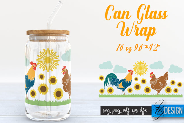 Farmhouse Glass Can Wrap SVG | Chicken SVG Fly Design 