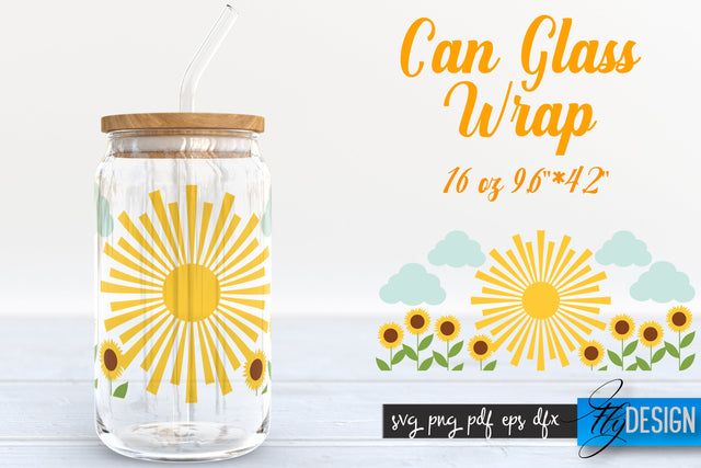 Farmhouse Glass Can Wrap SVG | Sun and Sunflowers SVG Fly Design 