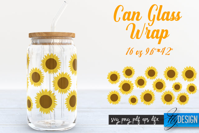 Farmhouse Glass Can Wrap SVG | Sunflower SVG Fly Design 