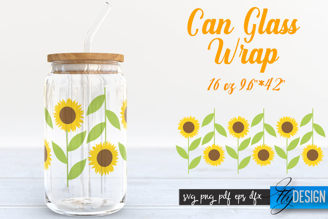 Farmhouse Glass Can Wrap SVG | Sunflowers SVG Fly Design 