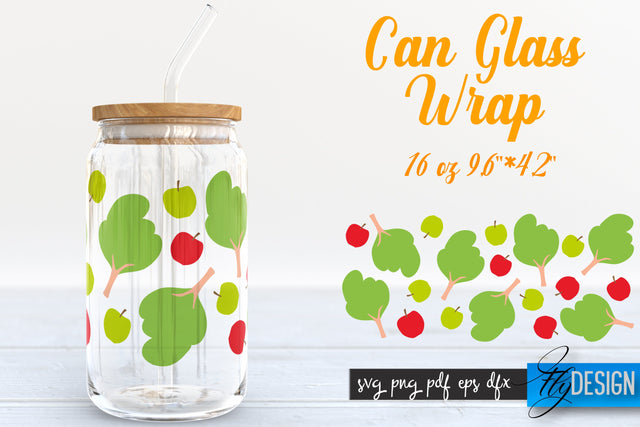 Farmhouse Glass Can Wrap SVG | Tree and Apple SVG Fly Design 