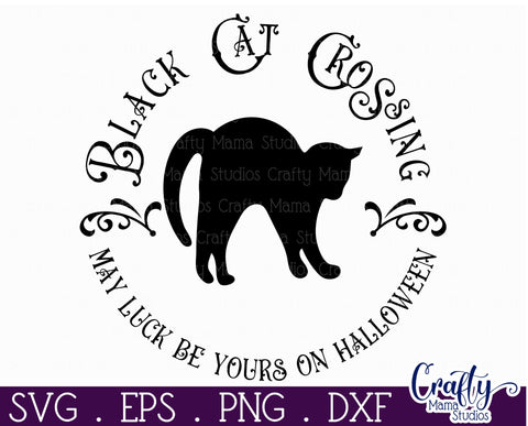 Farmhouse Halloween Round Sign, Black Cat Crossing Svg SVG Crafty Mama Studios 