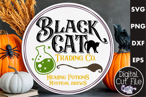 Farmhouse Halloween Round Sign, Black Cat Trading Co Svg SVG Crafty Mama Studios 