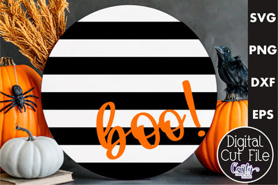 Farmhouse Halloween Round Sign, Boo Door Hanger Svg SVG Crafty Mama Studios 