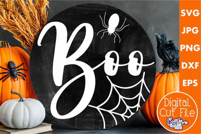 Farmhouse Halloween Round Sign, Boo Svg Cut File SVG Crafty Mama Studios 