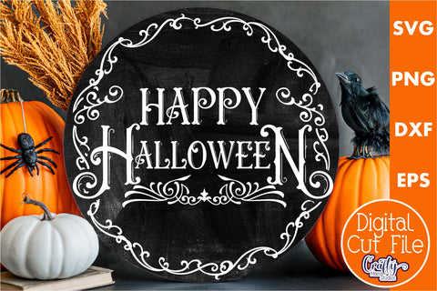 Farmhouse Halloween Round Sign, Happy Halloween Svg Cut File SVG Crafty Mama Studios 