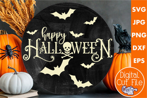 Farmhouse Halloween Round Sign, Happy Halloween Svg File SVG Crafty Mama Studios 