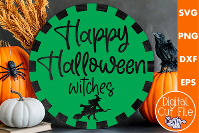 Farmhouse Halloween Round Sign, Happy Halloween Witches Svg SVG Crafty Mama Studios 