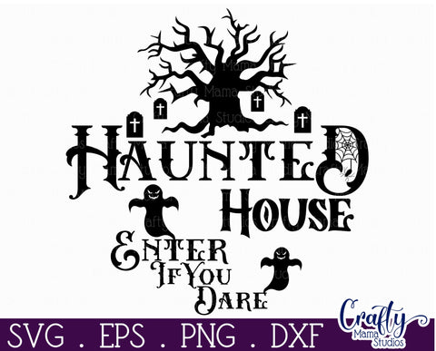 Farmhouse Halloween Round Sign, Haunted House Svg Cut File SVG Crafty Mama Studios 