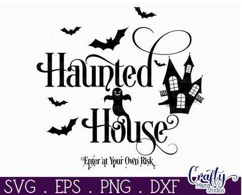 Farmhouse Halloween Round Sign, Haunted House Svg Cut File SVG Crafty Mama Studios 