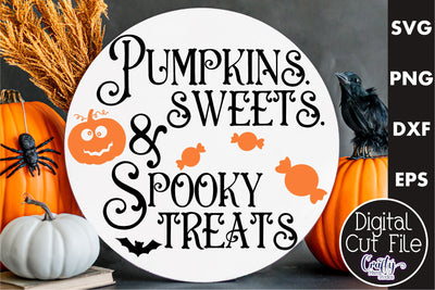 Farmhouse Halloween Round Sign, Pumpkins Sweets Svg Cut File SVG Crafty Mama Studios 