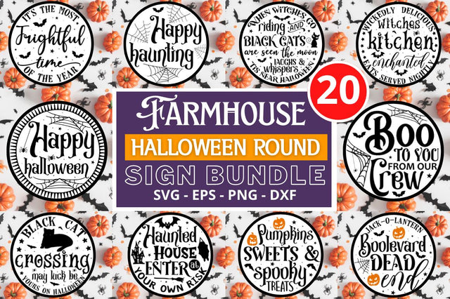 Farmhouse Halloween Round Sign SVG Bundle SVG Regulrcrative 
