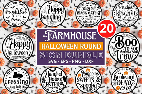 Farmhouse Halloween Round Sign SVG Bundle SVG Regulrcrative 