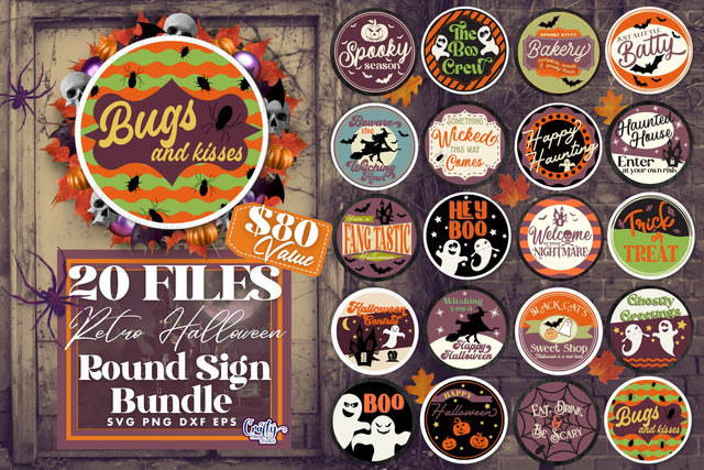Farmhouse Halloween Round Sign Svg, Cute Retro Bundle SVG Crafty Mama Studios 