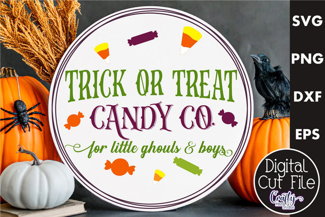 Farmhouse Halloween Round Sign, Trick Or Treat Candy Co Svg SVG Crafty Mama Studios 