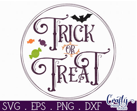Farmhouse Halloween Round Sign, Trick Or Treat Svg SVG Crafty Mama Studios 