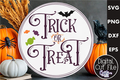Farmhouse Halloween Round Sign, Trick Or Treat Svg SVG Crafty Mama Studios 