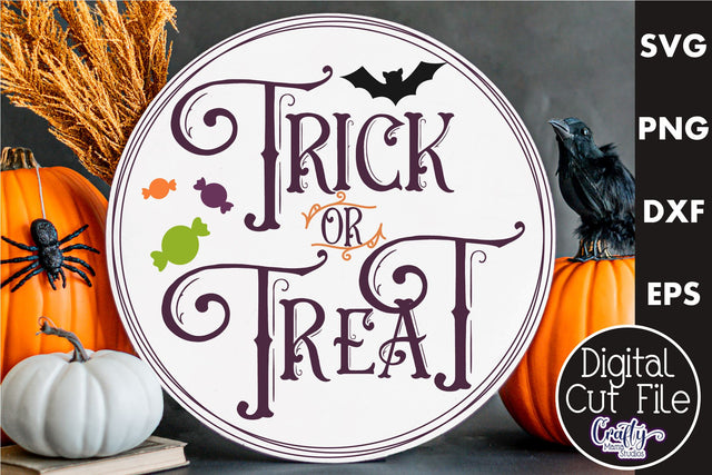 Farmhouse Halloween Round Sign, Trick Or Treat Svg SVG Crafty Mama Studios 