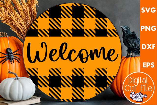 Farmhouse Halloween Round Sign, Welcome Svg Door Hanger File SVG Crafty Mama Studios 