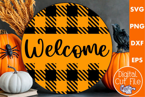Farmhouse Halloween Round Sign, Welcome Svg Door Hanger File SVG Crafty Mama Studios 