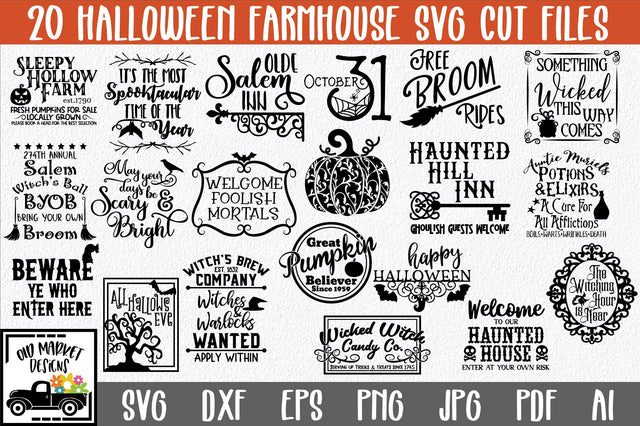 Farmhouse Halloween SVG Cut File Bundle - Includes 20 Designs SVG Old Market