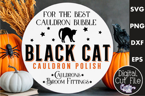 Farmhouse Halloween Svg Round Sign, Black Cat Cauldron SVG Crafty Mama Studios 