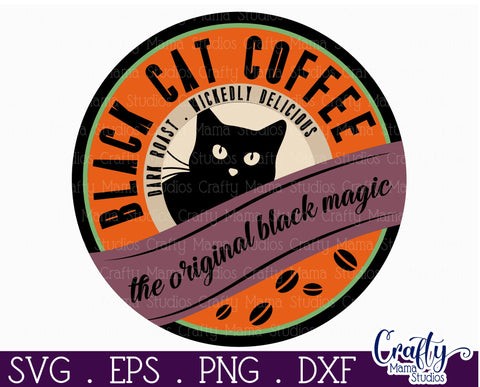 Farmhouse Halloween Svg Round Sign, Black Cat Coffee SVG Crafty Mama Studios 