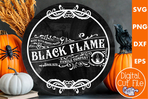 Farmhouse Halloween Svg Round Sign, Black Flame Candle Co SVG Crafty Mama Studios 
