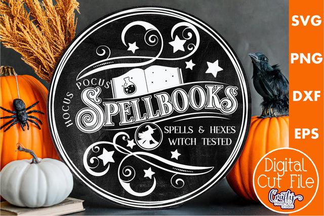 Farmhouse Halloween Svg Round Sign, Spellbooks SVG Crafty Mama Studios 