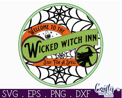 Farmhouse Halloween Svg Round Sign, Wicked Witch Inn SVG Crafty Mama Studios 