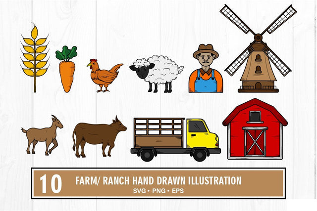 Farmhouse hand drawn illustration svg bundle SVG vectorbundles 
