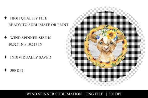 Farmhouse Highland Cow Wind Spinner Sublimation Design PNG Sublimation BijouBay 