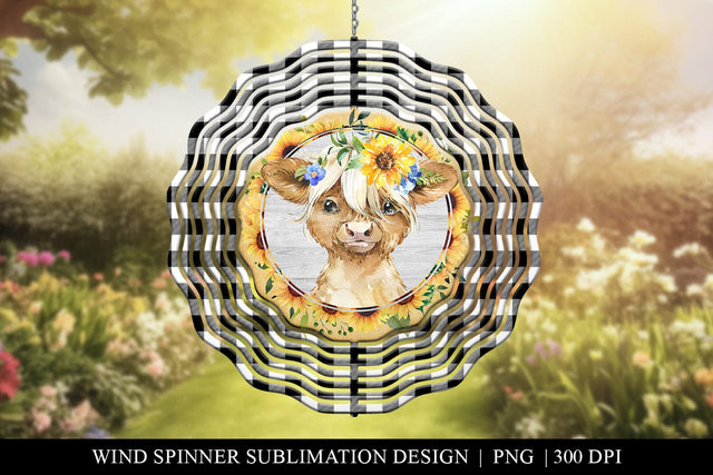 Farmhouse Highland Cow Wind Spinner Sublimation Design PNG Sublimation BijouBay 