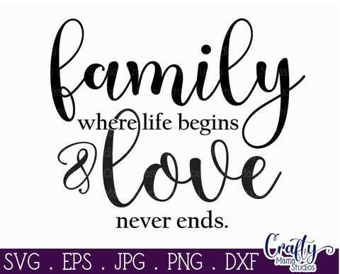 Farmhouse Home Round Sign Svg | Family Where Life Begins SVG Crafty Mama Studios 