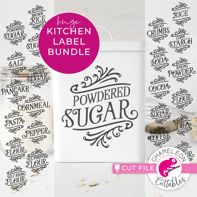 Farmhouse kitchen canister label bundle svg png dxf SVG Chameleon Cuttables 